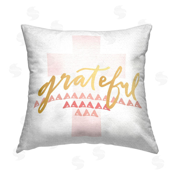 Stupell Industries Blue Chair Blessing | Grateful Over Cross Printed Throw Pillow