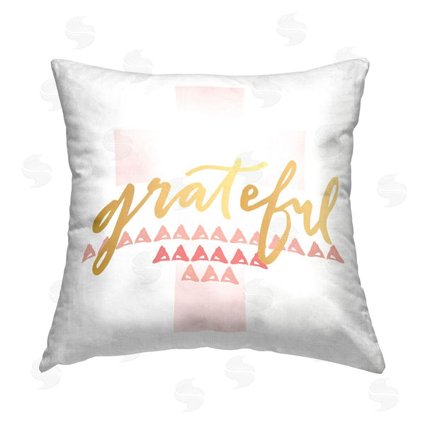 stupell industries Blue Chair Blessing | Grateful over Cross Printed Throw Pillow
