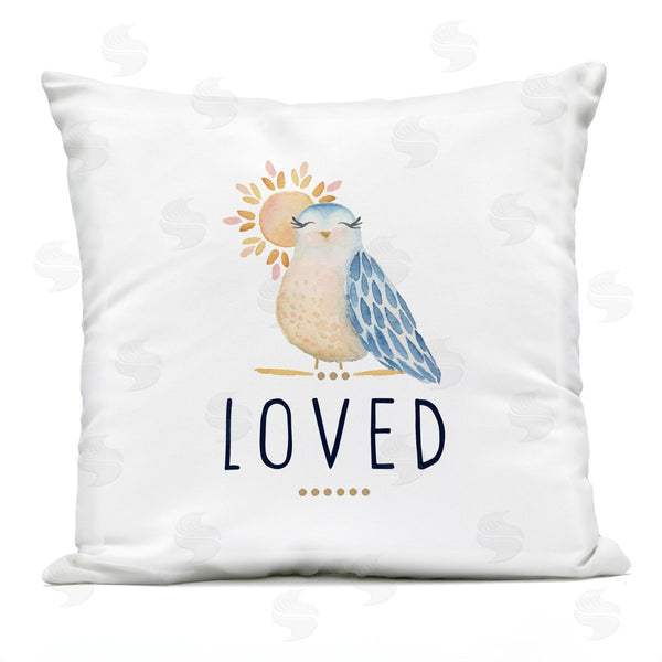 Stupell Industries Blue Chair Blessing | Loved Smiling Bird Sunshine Printed Throw Pillow