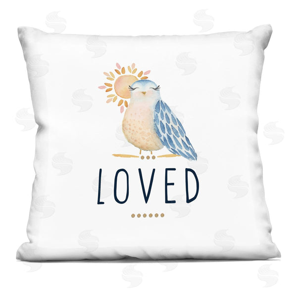 stupell industries Blue Chair Blessing | Loved Smiling Bird Sunshine Printed Throw Pillow
