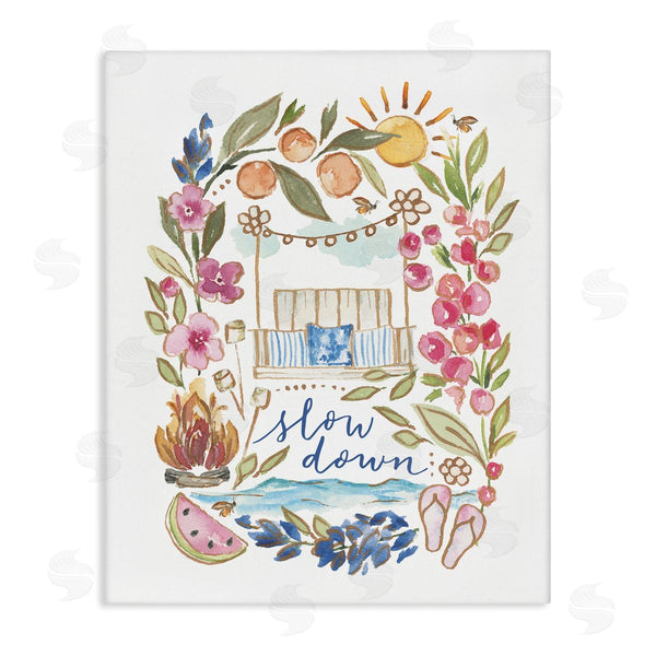 stupell industries Blue Chair Blessing | Slow Down Summer Florals Wall Art