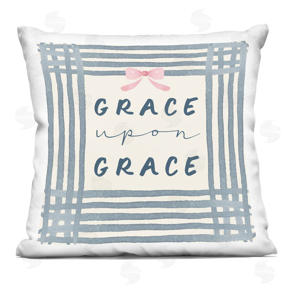 stupell industries Blue Chair Blessing | Upon Grace with Pink Bow Printed Throw Pillow