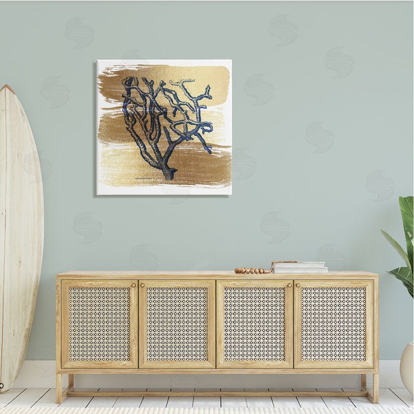 Stupell Industries Bluebird Barn | Azure Blue Coral Golden Patterned Background Sea Plant Wall Art