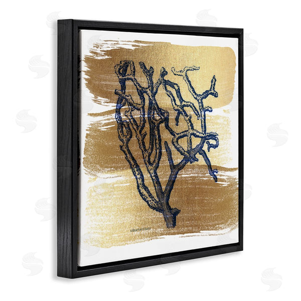 Stupell Industries Bluebird Barn | Azure Blue Coral Golden Patterned Background Sea Plant Wall Art