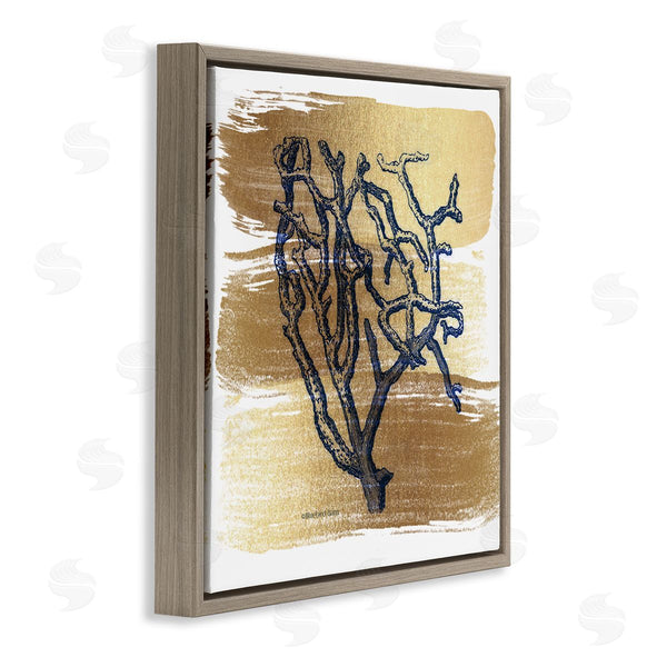 Stupell Industries Bluebird Barn | Azure Blue Coral Golden Patterned Background Sea Plant Wall Art