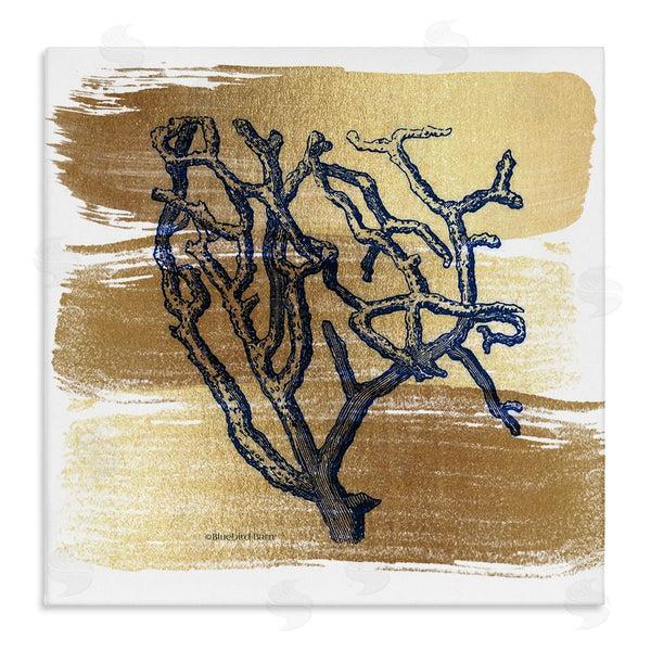 stupell industries Bluebird Barn | Azure Blue Coral Golden Patterned Background Sea Plant Wall Art