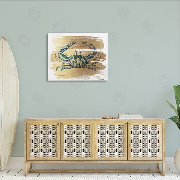 Stupell Industries Bluebird Barn | Cobalt Blue Crab Golden Pattern Brush Sea Creature Wall Art