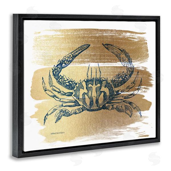 Stupell Industries Bluebird Barn | Cobalt Blue Crab Golden Pattern Brush Sea Creature Wall Art