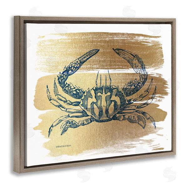 Stupell Industries Bluebird Barn | Cobalt Blue Crab Golden Pattern Brush Sea Creature Wall Art