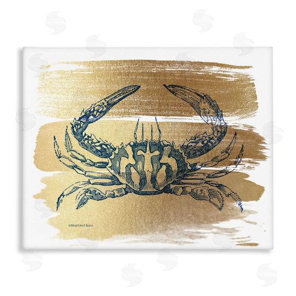stupell industries Bluebird Barn | Cobalt Blue Crab Golden Pattern Brush Sea Creature Wall Art