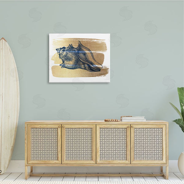 Stupell Industries Bluebird Barn | Nautical Navy Blue Husk Golden Banded Pattern Wall Art