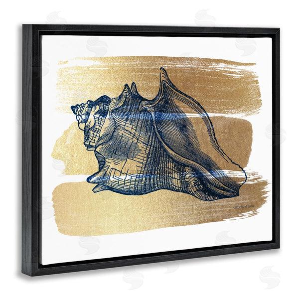 Stupell Industries Bluebird Barn | Nautical Navy Blue Husk Golden Banded Pattern Wall Art