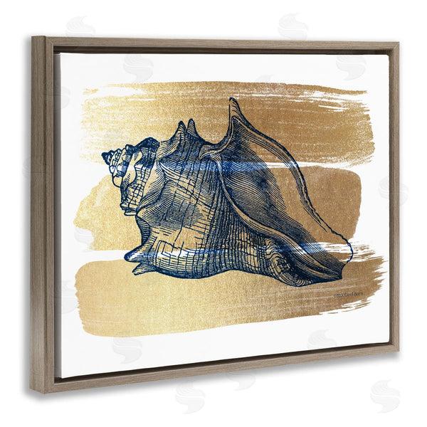 Stupell Industries Bluebird Barn | Nautical Navy Blue Husk Golden Banded Pattern Wall Art