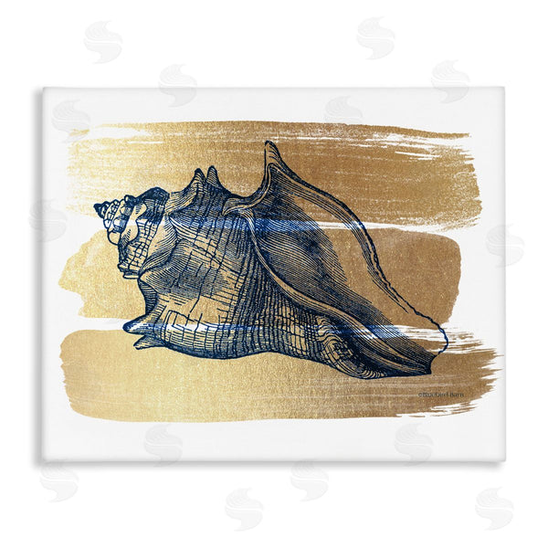 stupell industries Bluebird Barn | Nautical Navy Blue Husk Golden Banded Pattern Wall Art