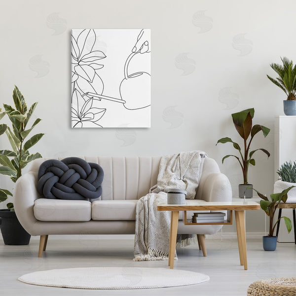 Stupell Industries BlursByAI | Watering Can And Spring Florals Modern Minimal Linework Wall Art