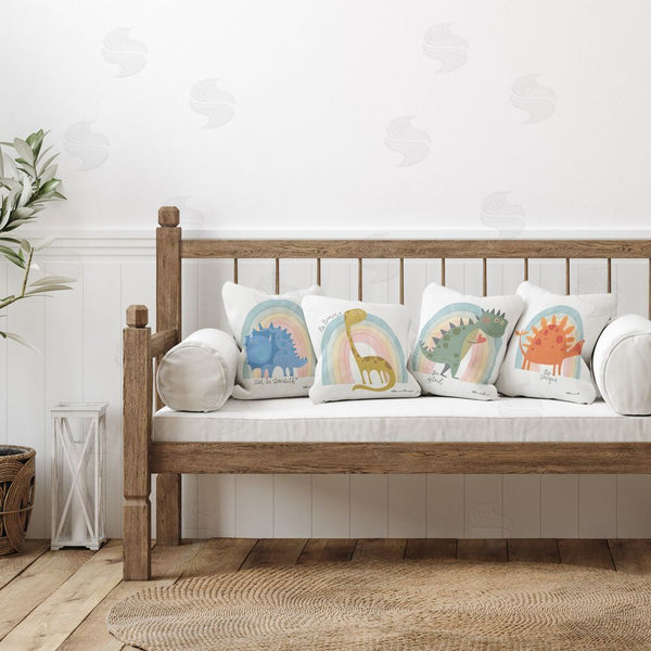 Stupell Industries Bonnie Lemaire | Inspiring Dinos & Rainbows Printed Throw Pillow Set