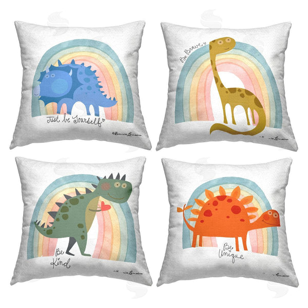Stupell Industries Bonnie Lemaire | Inspiring Dinos & Rainbows Printed Throw Pillow Set