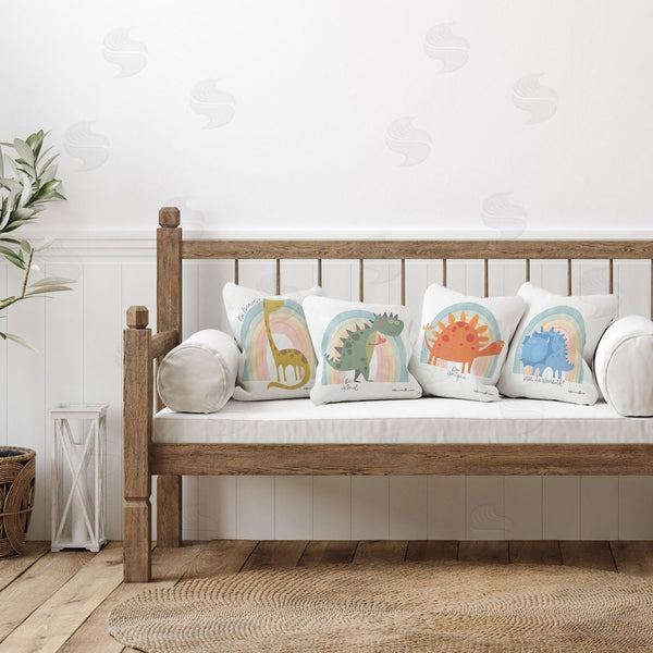 Stupell Industries Bonnie Lemaire | Motivational Rainbow Dinosaurs Printed Throw Pillow Set