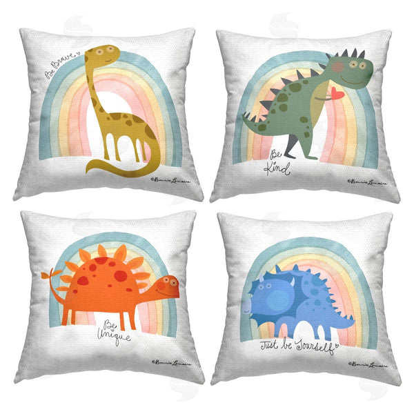 Stupell Industries Bonnie Lemaire | Motivational Rainbow Dinosaurs Printed Throw Pillow Set