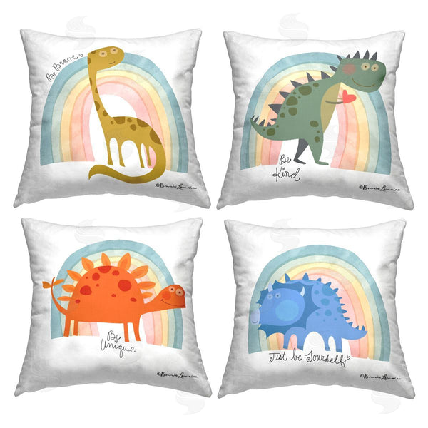 stupell industries Bonnie Lemaire | Motivational Rainbow Dinosaurs Printed Throw Pillow Set