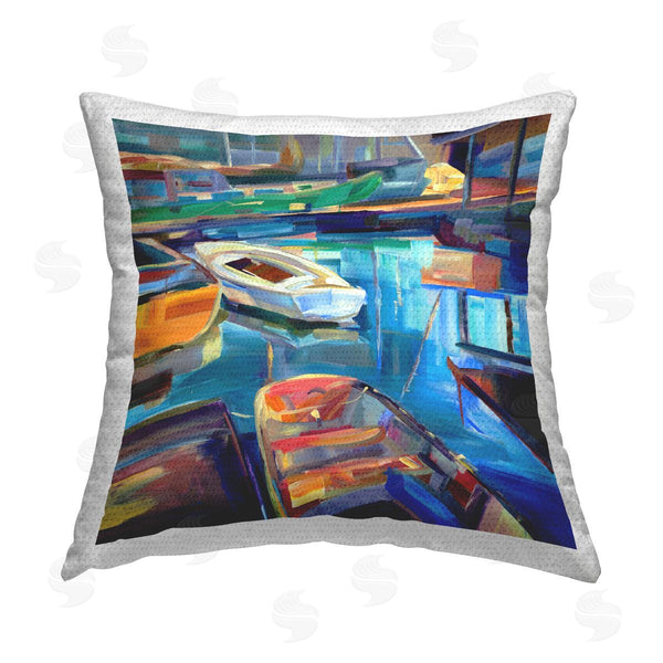 Stupell Industries Borcherding | Bright Hued Boat Harbor Printed Throw Pillow