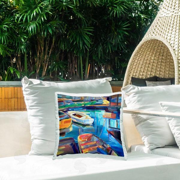Stupell Industries Borcherding | Bright Hued Boat Harbor Printed Throw Pillow