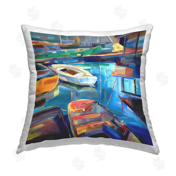 stupell industries Borcherding | Bright Hued Boat Harbor Printed Throw Pillow