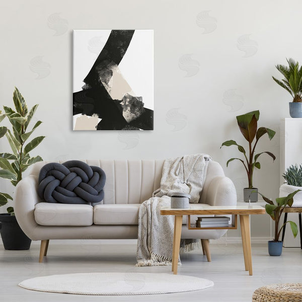 Stupell Industries Brandon Wong | Bold Black Shapes Curved Stripe Abstract Painting Wall Art