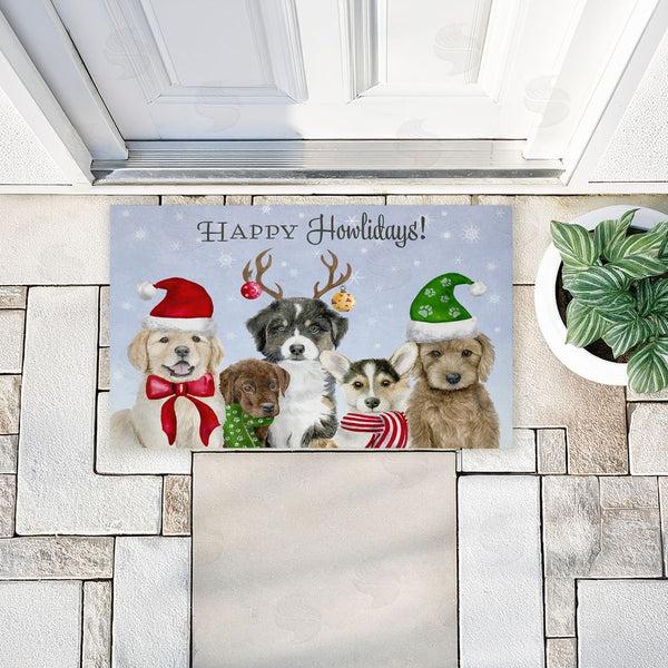 Stupell Industries Brett Blumenthal | Happy Howlidays Puppies Non-Woven Door Mat