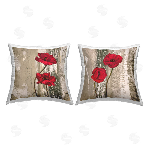 stupell industries Brian Foster | Poppies on Rustic Background Printed Throw Pillow Set