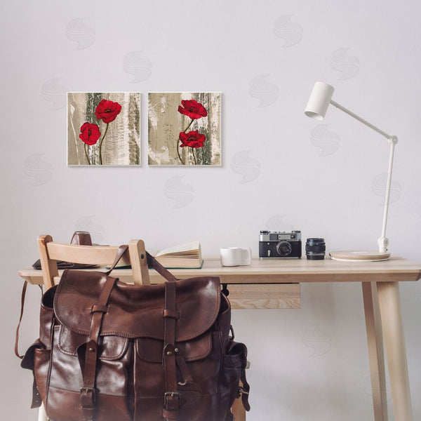 Stupell Industries Brian Francis | Vibrant Red Poppies Rustic Brown Wall Art