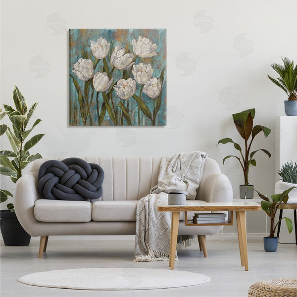 Stupell Industries Brian Francis | Vintage Country White Tulips Over Distressed Soft Blue Wall Art