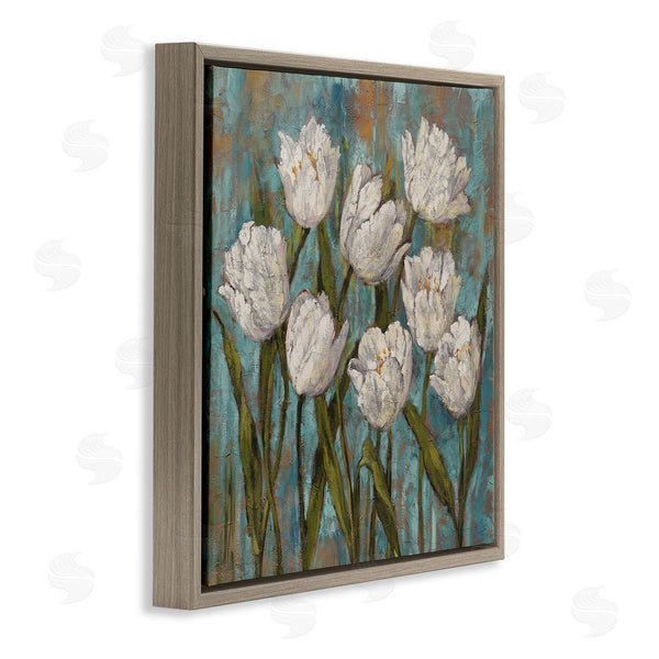 Stupell Industries Brian Francis | Vintage Country White Tulips Over Distressed Soft Blue Wall Art