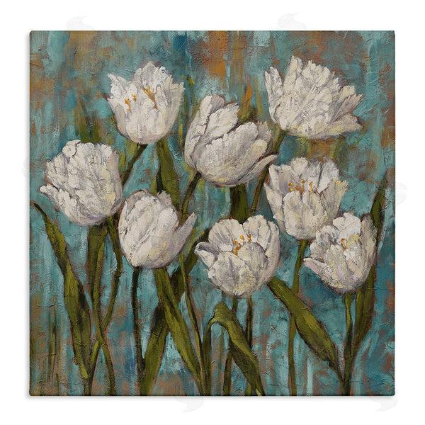 stupell industries Brian Francis | Vintage Country White Tulips over Distressed Soft Blue Wall Art