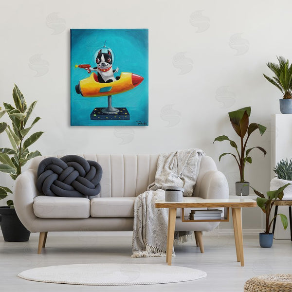 Stupell Industries Brian Rubenacker | Funny Big Eye Space Dog Retro Rocketship Ride Wall Art