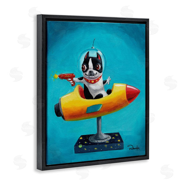 Stupell Industries Brian Rubenacker | Funny Big Eye Space Dog Retro Rocketship Ride Wall Art