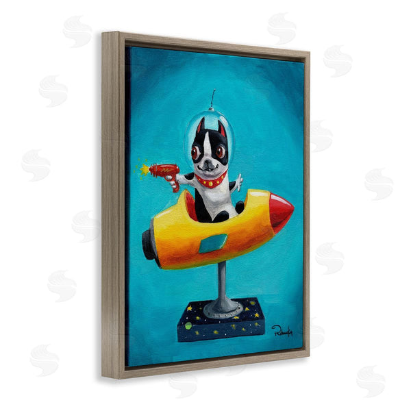 Stupell Industries Brian Rubenacker | Funny Big Eye Space Dog Retro Rocketship Ride Wall Art