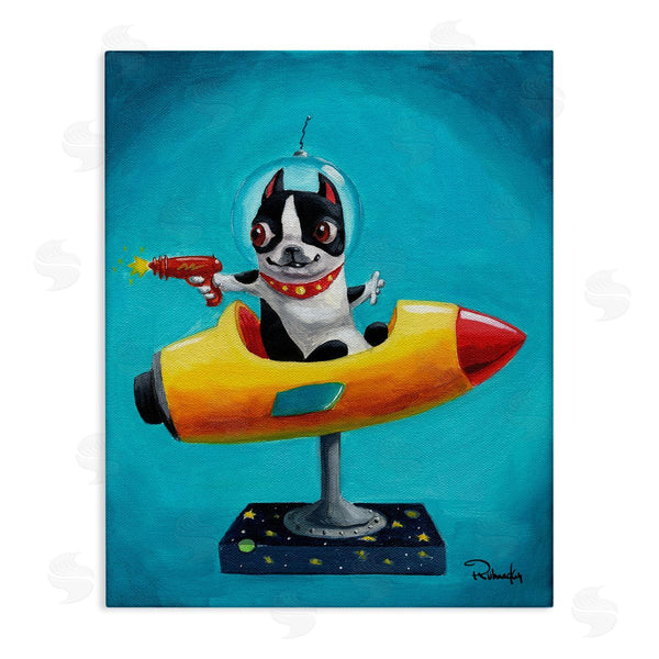 stupell industries Brian Rubenacker | Funny Big Eye Space Dog Retro Rocketship Ride Wall Art