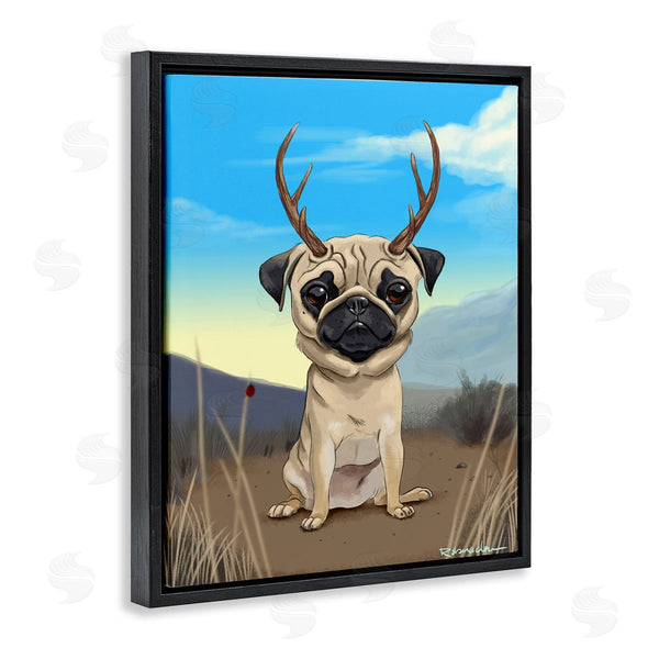 Stupell Industries Brian Rubenacker | Funny Field Pug Wild Pet Dog With Antlers Wall Art