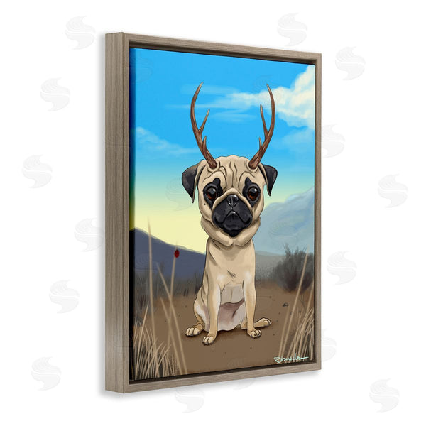 Stupell Industries Brian Rubenacker | Funny Field Pug Wild Pet Dog With Antlers Wall Art