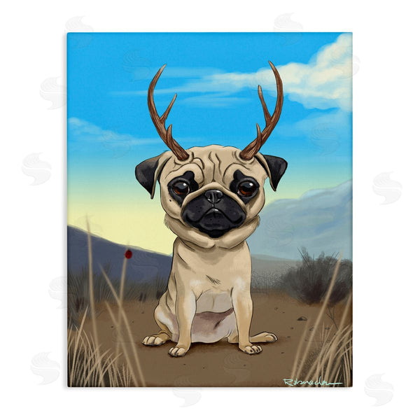 stupell industries Brian Rubenacker | Funny Field Pug Wild Pet Dog with Antlers Wall Art