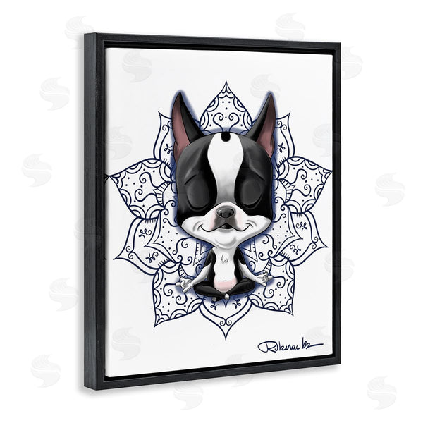 Stupell Industries Brian Rubenacker | Relaxed Puppy Dog Meditation Blue Arabesque Pattern Wall Art