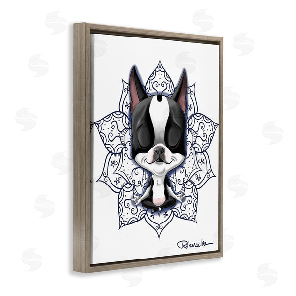 Stupell Industries Brian Rubenacker | Relaxed Puppy Dog Meditation Blue Arabesque Pattern Wall Art