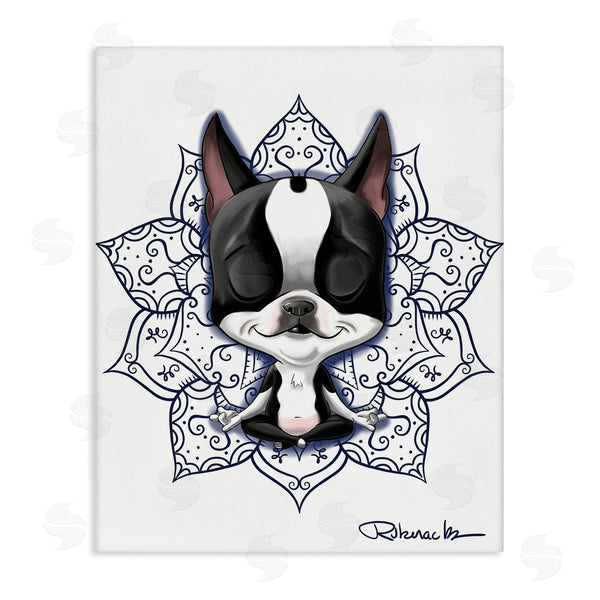 stupell industries Brian Rubenacker | Relaxed Puppy Dog Meditation Blue Arabesque Pattern Wall Art
