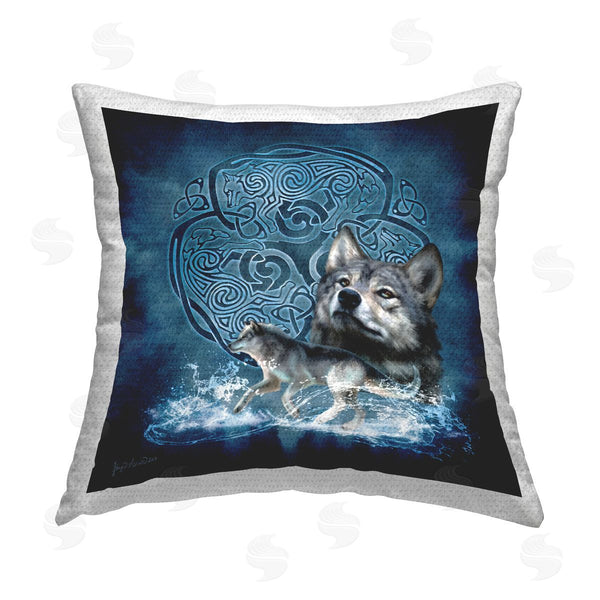 Stupell Industries Brigid Ashwood | Blue Celtic Wolf Printed Throw Pillow