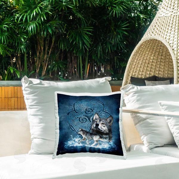 Stupell Industries Brigid Ashwood | Blue Celtic Wolf Printed Throw Pillow
