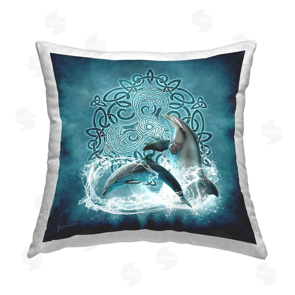 stupell industries Brigid Ashwood | Dolphins & Celtic Knot Printed Throw Pillow
