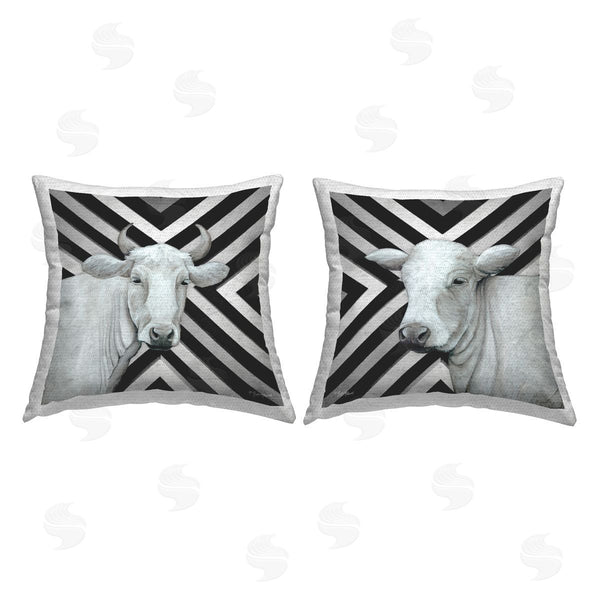 Stupell Industries Britt Hallowell | Chevron Stripes Cattle Portrait Printed Throw Pillow Set