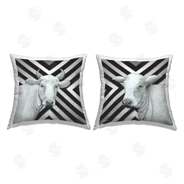 stupell industries Britt Hallowell | Chevron Stripes Cattle Portrait Printed Throw Pillow Set