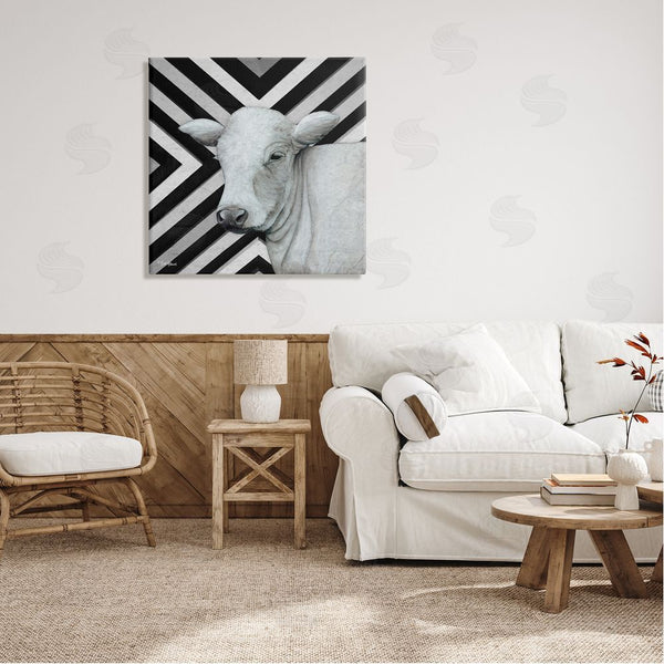 Stupell Industries Britt Hallowell | Cow Portrait Stripes Pattern Wall Art